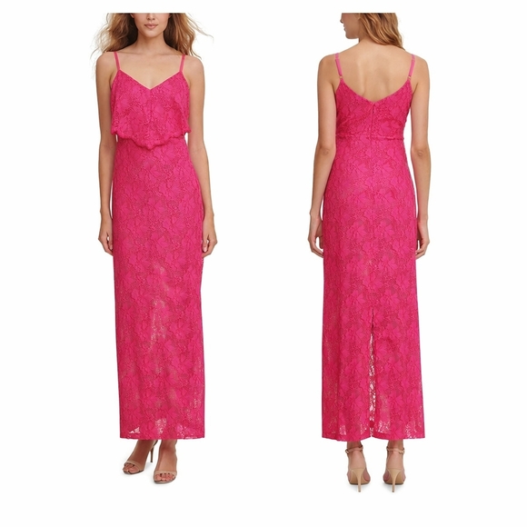 Guess Pink Lace Maxi Dress Adjustable Strap Y2K Coquette Wedding Guest Size 10 - Picture 9 of 10